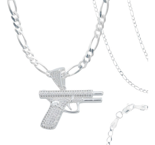 Collar Cadena Hombre Hiphop Pistola Glock Gangster Plata925