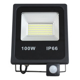 Refletor Led 100w Sensor De Presença Fotocélula Branco Frio