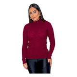 Cacharrel Blusa Tricot Lã Feminina Canelada Gola Alta