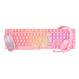 Kit Gamer Teclado Semi Mecânico + Mouse Gamer E Headset Rosa