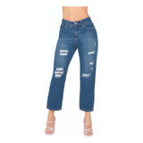 Mom Jeans Casual Dama Corte Alto Azul 172-27