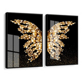 Quadros Decorativos Borboleta Asas Douradas Luxo Vidro 50x70