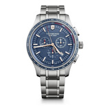 Reloj Pulsera Victorinox Alliance Alliance Sport Chronograph De Cuerpo Color Plateado, Analógico, Para Hombre, Fondo Azul, Con Correa De Acero Inoxidable Color Plateado, Agujas Color Blanco Y Plateado