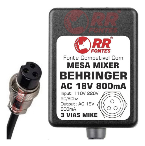 Fonte Ac 18v 0.8a Para Mixer Behringer Eurorack Mx1604a