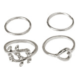 Set De Anillos Plateados Con Forma De Corazón Para Mujer, 4