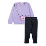 Conjunto Infantil Feminino Moletom Bolsa Gatinha Lilás 0044 