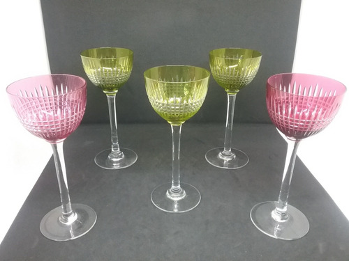 Copas De Cristal  Baccarat De Color 5 Piezas Impecables