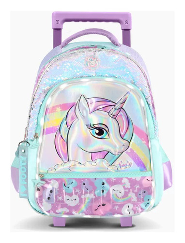 Mochila Carrito 18'' Unicornio Arcoiris C/luz Led - Premium