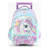 Mochila Carrito 18'' Unicornio Arcoiris Con Luz Led Footy 