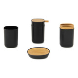 Kit 4 Piezas Baño Dispenser + Jabonera + Portacepillo + Vaso Color Negro