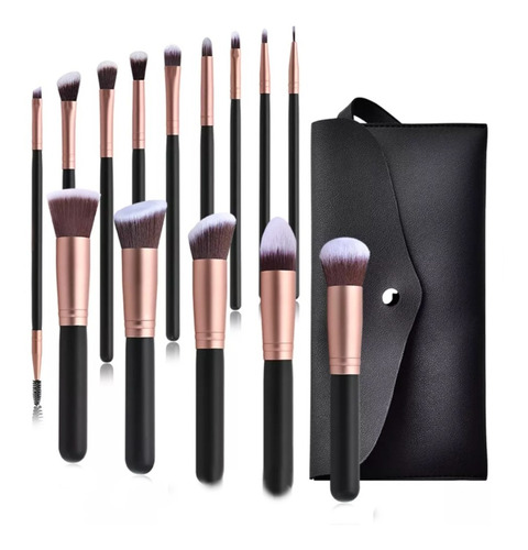 Set X14 Brochas Y Pinceles Maquillaje Profesional Estuche 