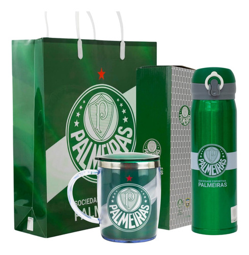 Garrafa Squeeze Caneca Termica Palmeiras 450ml Kit Oficial