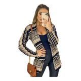 Kimono Feminino Casaco Tricot Inverno Zig Listrado Tendência