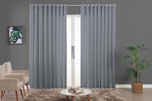 Cortina Jacquard 210 X 1,60 Altura Semi Blackout Sala/quarto Cor Cinza