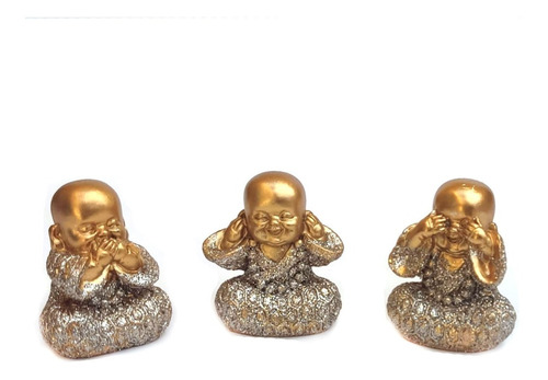 Trio Buda Decorativo Enfeite Resina Meditando Sabedoria B98
