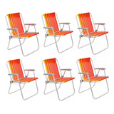 Kit 6 Cadeiras De Praia Tramontina Alumínio Laranja/amarelo