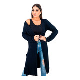 Cardigan Feminino Liso Alongado Elegante Casual