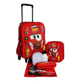 Kit Mochila Carros Infantil Meninos Rodinhas Lancheira Estoj