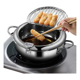 A Olla For Freír Con Termómetro Y Tapa 304 Tempura Fryer Pan