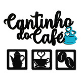 Aplique Cantinho Do Café Mdf Kit 4 Peças Detalhe Azul