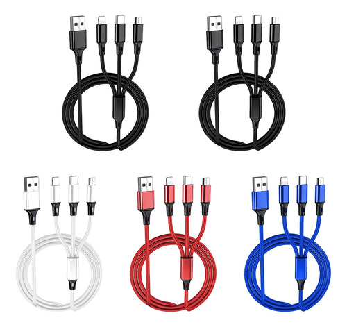 5pcs Cable De Carga Rapida Usb 3 En 1 Para Samsung Tipo C Ip