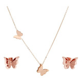 Set Collar Aretes Mariposa Oro Rosa 18k