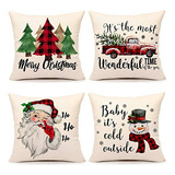 Fundas Para Cojines Diseño Santa Navideño 4 Piezas 45x45 Cm