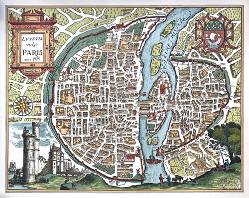 Cuadro Mapa Paris 1575 Reproducción Original 40x54 Cm