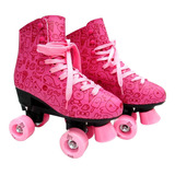 Patins 4 Rodas Clássico Retro Rosa Menina Roller Skate