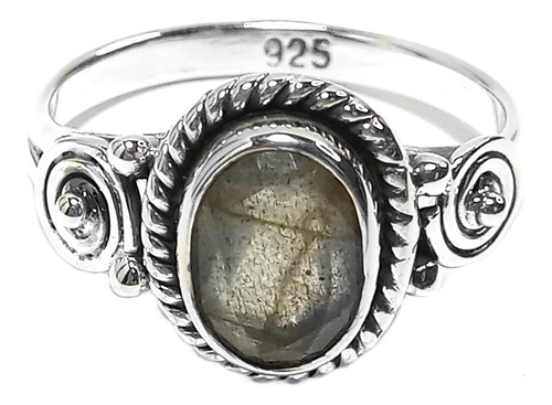 Anillo Labradorita #12 Oval Facetado Plata Fina 925