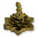 Incensário Cascata Flor De Lotus Buda Sonhador Dourado 7 Cm