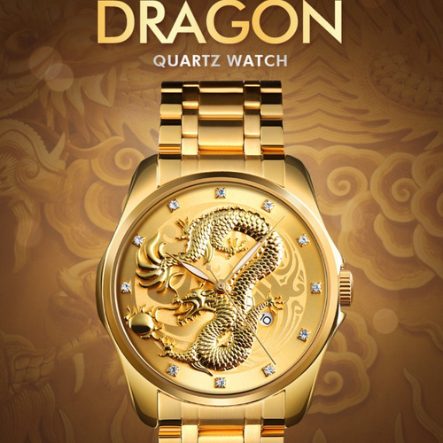 Reloj De Lujo Skmei 9193 Cuarzo Diseño Oriental Dragon Color Del Fondo Plata/oro