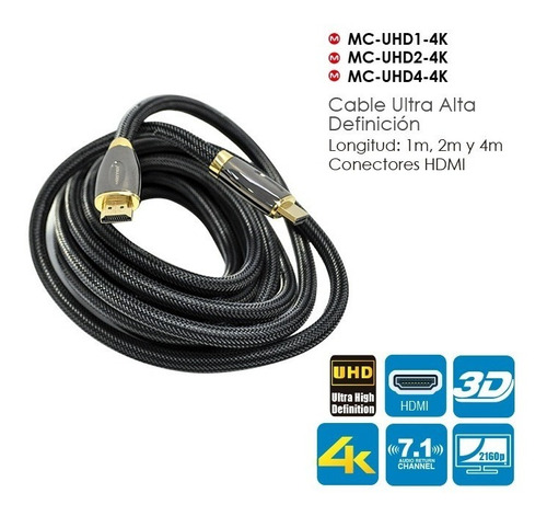 Cable Hdmi 4k Enmallado 3 Metros Version 2,0