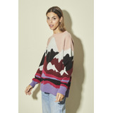 Sweater Mujer Celeste Rosa  Estampado 