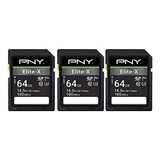 Pny 64gb Elite-x Class 10 U3 V30 Sdxc Flash Memory Card 3-pa