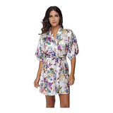 Mujer Floral Satinado Kimono Bata Corta Dama De Honor Bata B