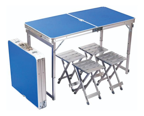 Mesa Plegable Premium De Aluminio Con 4 Sillas Camping  Full