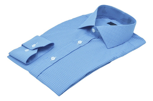 Camisa Social Azul Gola Italiana Rígida