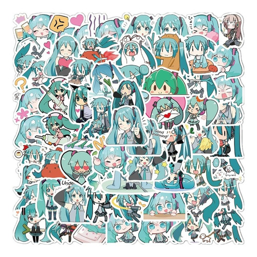 50 Stickers Miku Hatsune - Etiquetas Autoadhesivas