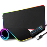 Mouse Pad Grande Emborrachado Antiderrapante Led Rgb E Hub