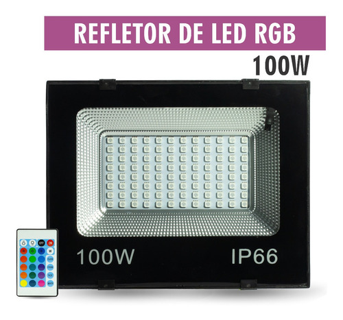 Refletor Led Holofote 100w Bivolt Rgb Colorido C/ Controle