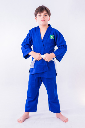 Kimono Infantil Liso Reforçado Azul  + Faixa Branca Grátis