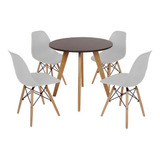 Mesa Laura Redonda 80cm Preta + 4 Cadeiras Eames Eiffel Cor Cinza