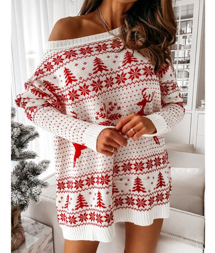 Vestido De Suéter De Manga Larga De Punto Holgado De Navidad