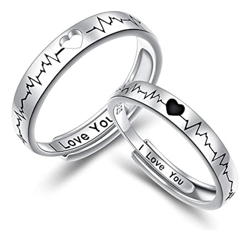 Anillos Plata 925 A Juego Para Parejas Anillo Latido Corazon