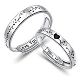 Anillos Plata 925 A Juego Para Parejas Anillo Latido Corazon