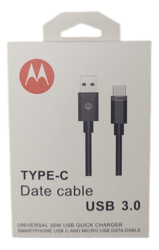 Cable Carga Rápida Para Motorola Turbo Power Negro Tipo C 