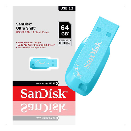 Pendrive Sandisk Ultra Shift 64gb 3.2 Gen 1 Rápido Azul