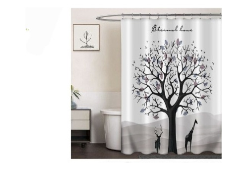 Cortina Para Baño Tela Impermeable Con Diseño Árbol 