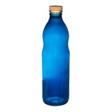 Botella Vidrio Pintada Azul Agua Jugo 1 Litro Con Tapa X 12u